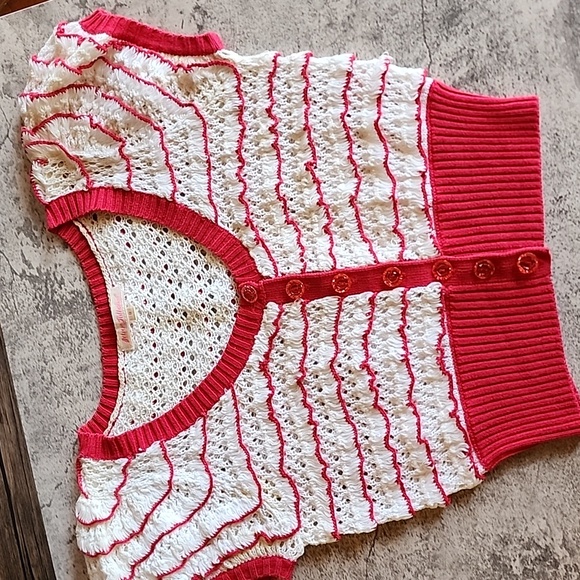 Betsey Johnson Sweaters - Betsey Johnson crochet knit short cardigan vintage red and white color size S